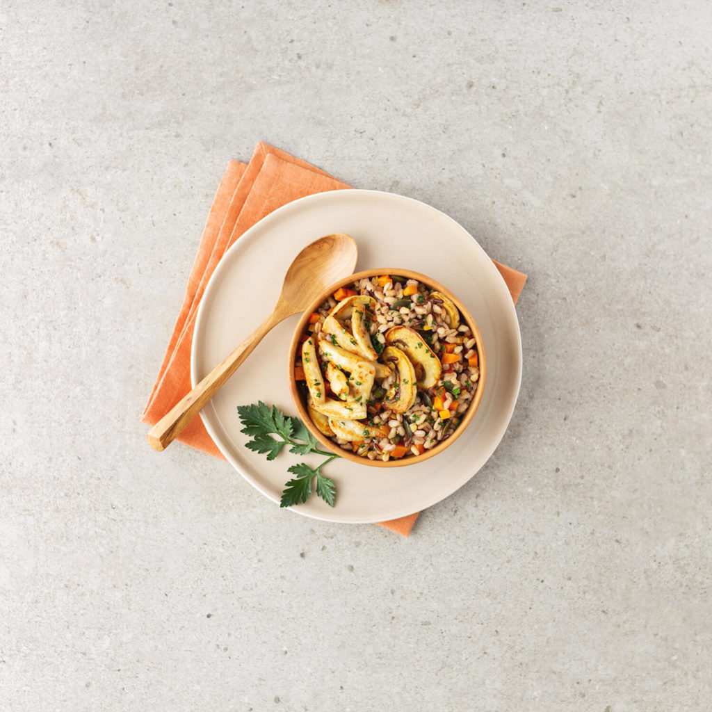 farro mix con pollo e funghi topview