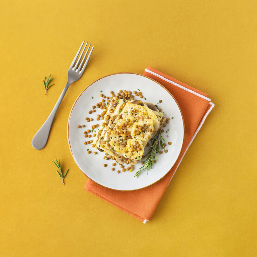 sformato di lenticchie patate e funghi topview