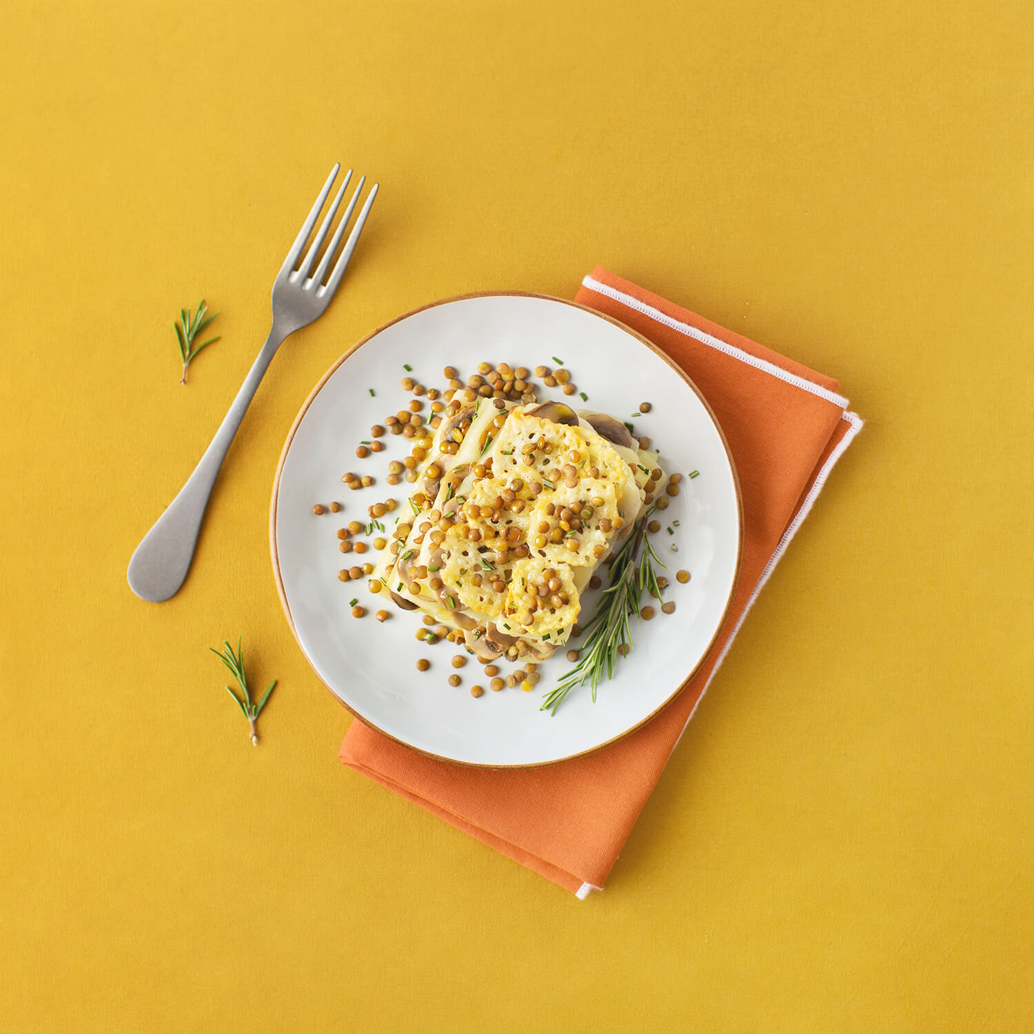 sformato di lenticchie patate e funghi topview